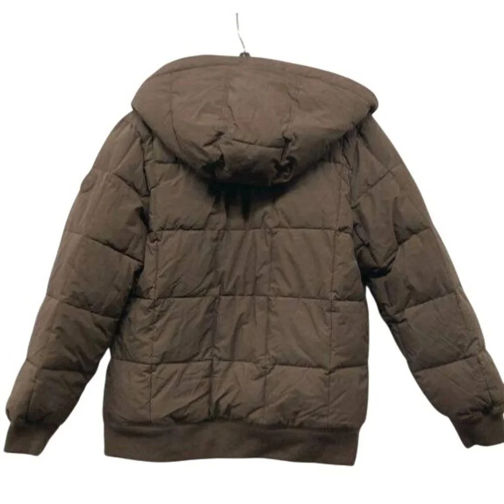 Abercrombie Kids Brown Puffer Jacket With Faux Shearling Lining & Hood Size 13/1